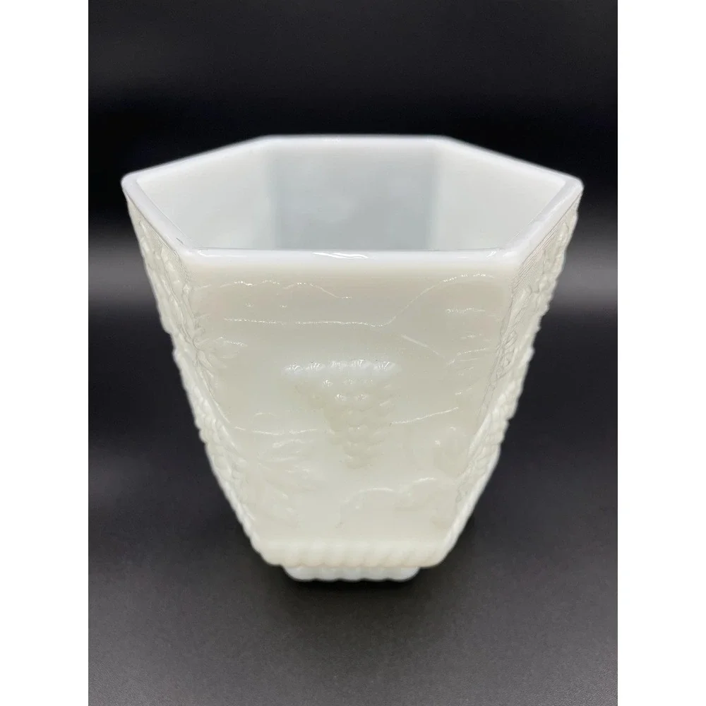 Vintage Fire King Milk Glass Vase: Grapes Design Pot Planter
